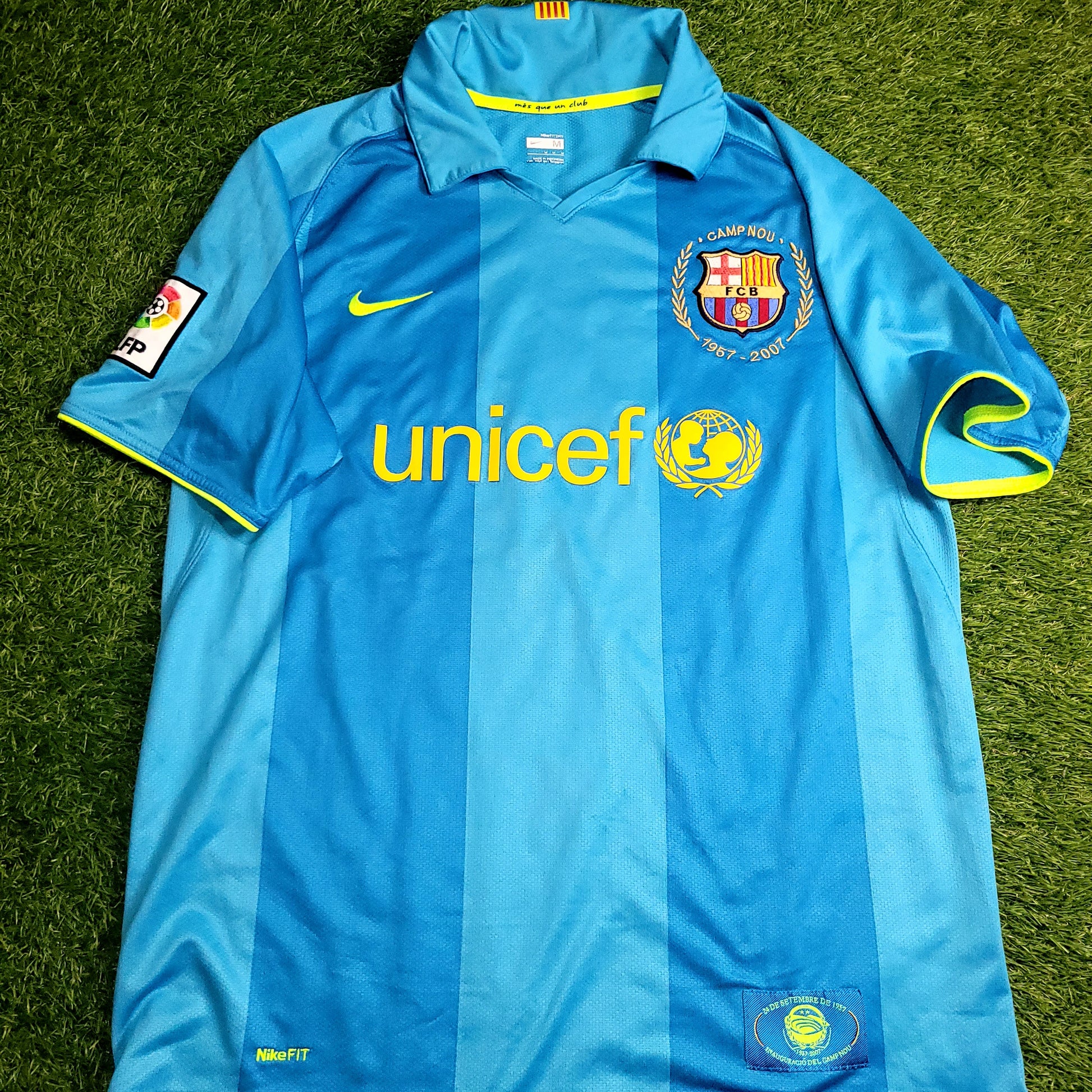 Messi Barcelona Anniversary 2007 2008 Away Soccer Jersey Shirt M SKU# 237743-414 - ForeverSoccerJerseys