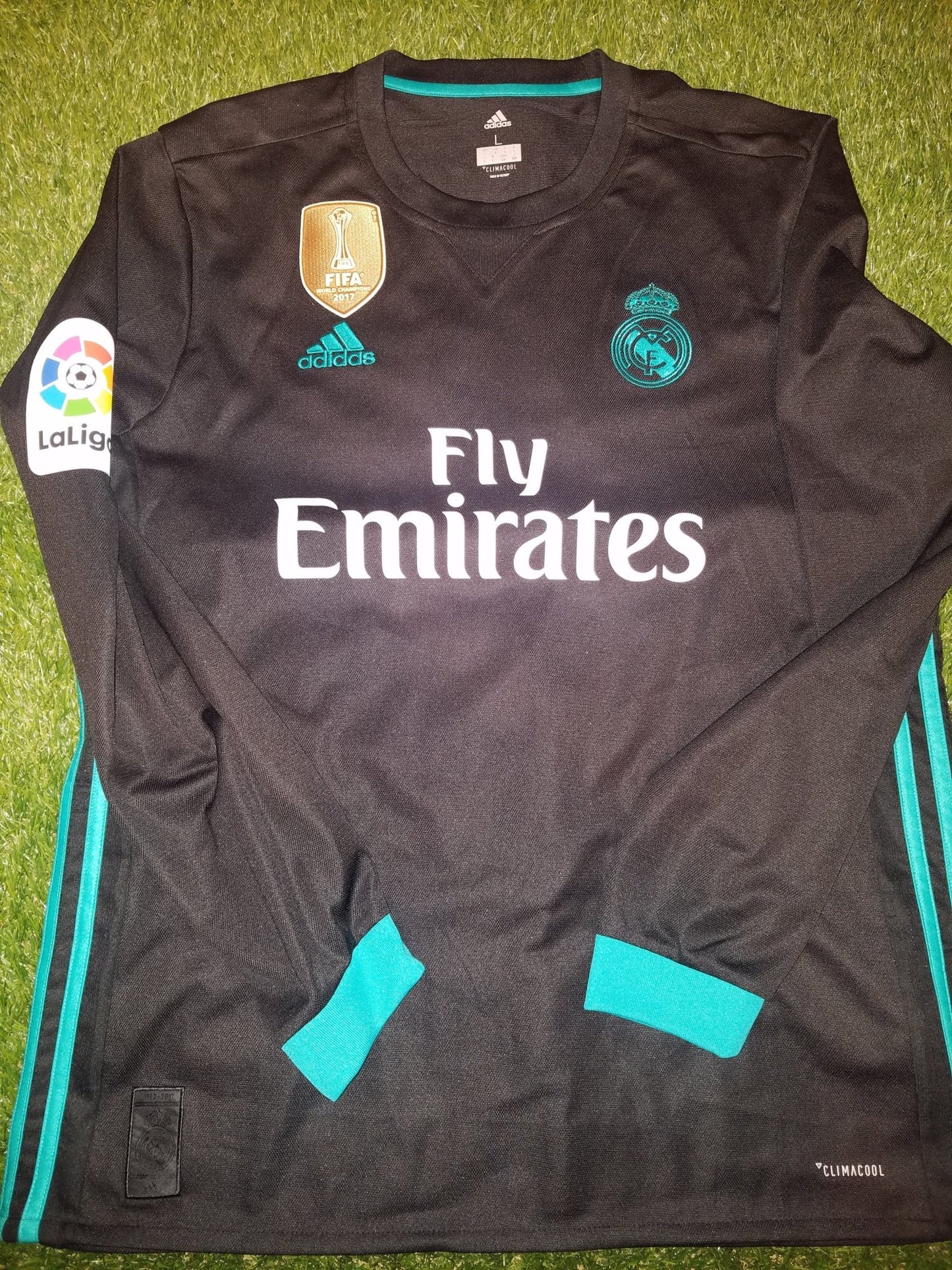 Cristiano Ronaldo Real Madrid 2017 2018 Black Long Sleeve Jersey Shirt Maglia L B31088 foreversoccerjerseys