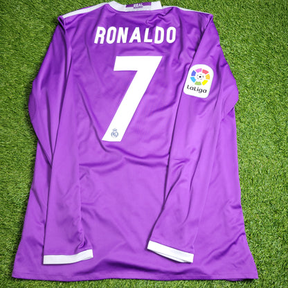 Cristiano Ronaldo Real Madrid 2016 2017 Purple Away Long Sleeve Soccer Jersey Shirt L SKU# AI5159 - foreversoccerjerseys