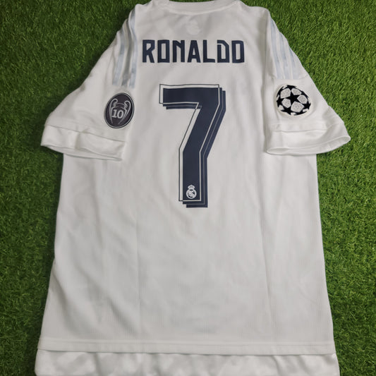 Cristiano Ronaldo Real Madrid 2015 2016 UEFA FINAL Home Soccer Jersey Shirt M SKU# S12614 - ForeverSoccerJerseys