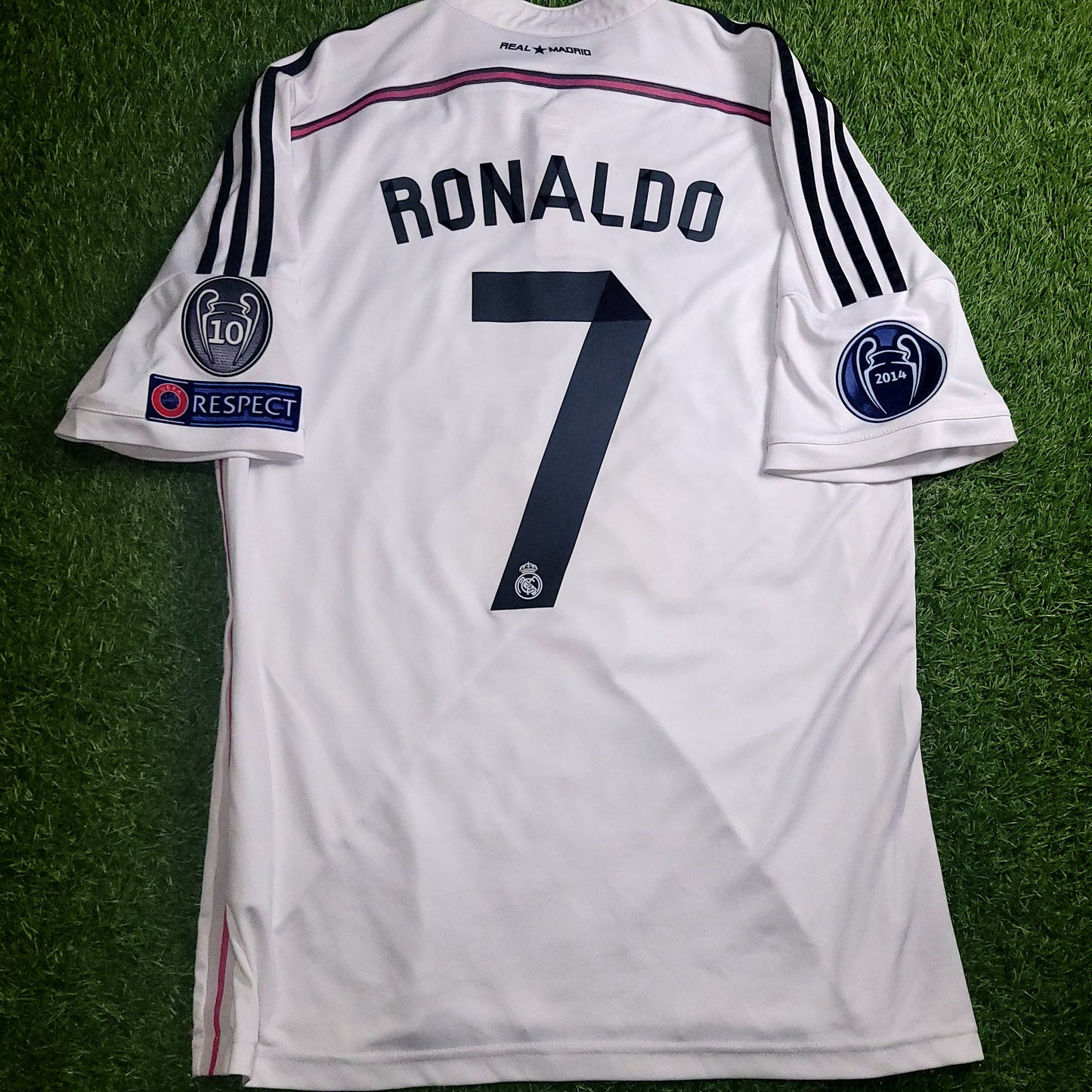 Cristiano Ronaldo Real Madrid 2014 2015 UEFA Home Soccer Jersey Shirt L SKU# F50637 - ForeverSoccerJerseys