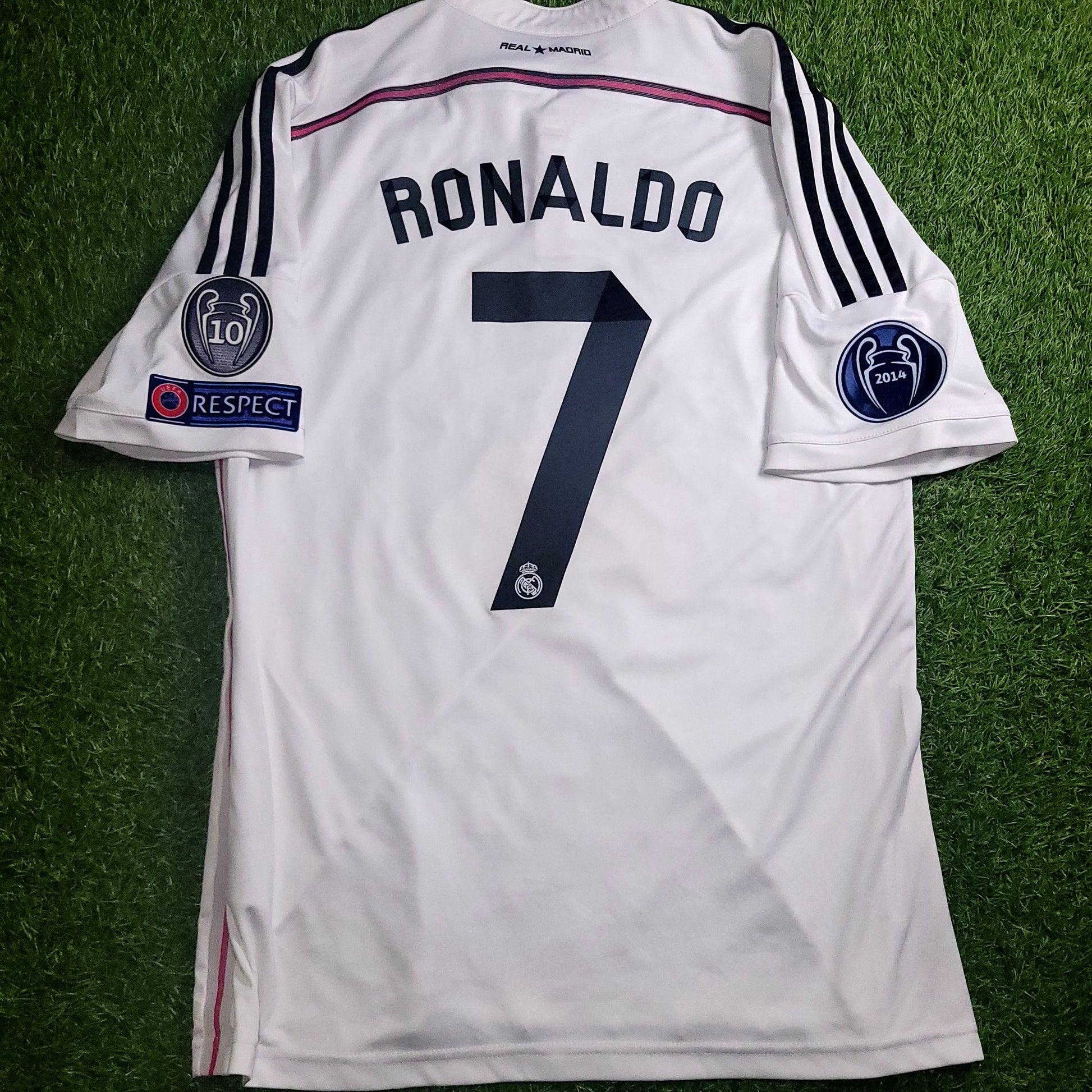 Cristiano Ronaldo Real Madrid 2014 2015 UEFA Home Soccer Jersey Shirt L SKU# F50637 - ForeverSoccerJerseys