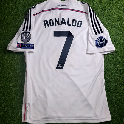 Cristiano Ronaldo Real Madrid 2014 2015 UEFA Home Soccer Jersey Shirt L SKU# F50637 - ForeverSoccerJerseys