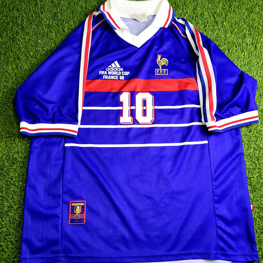 Zidane France 1998 WORLD CUP FINAL Home Soccer Jersey L - ForeverSoccerJerseys