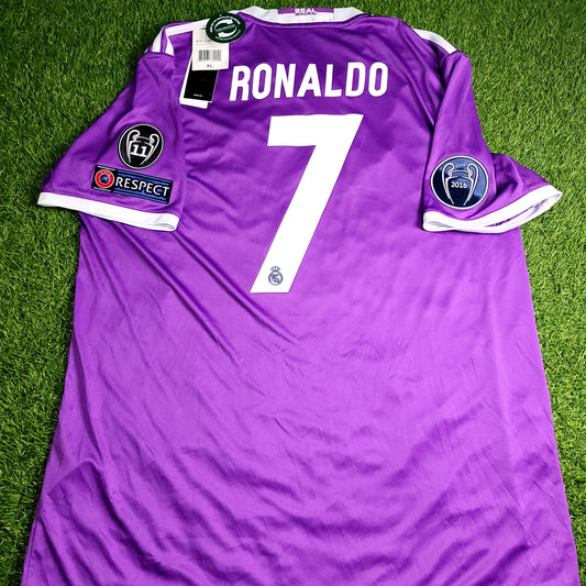Cristiano Ronaldo Real Madrid 2016 2017 UEFA FINAL Purple Away Soccer Jersey BNWT XL SKU# AI5158 - ForeverSoccerJerseys