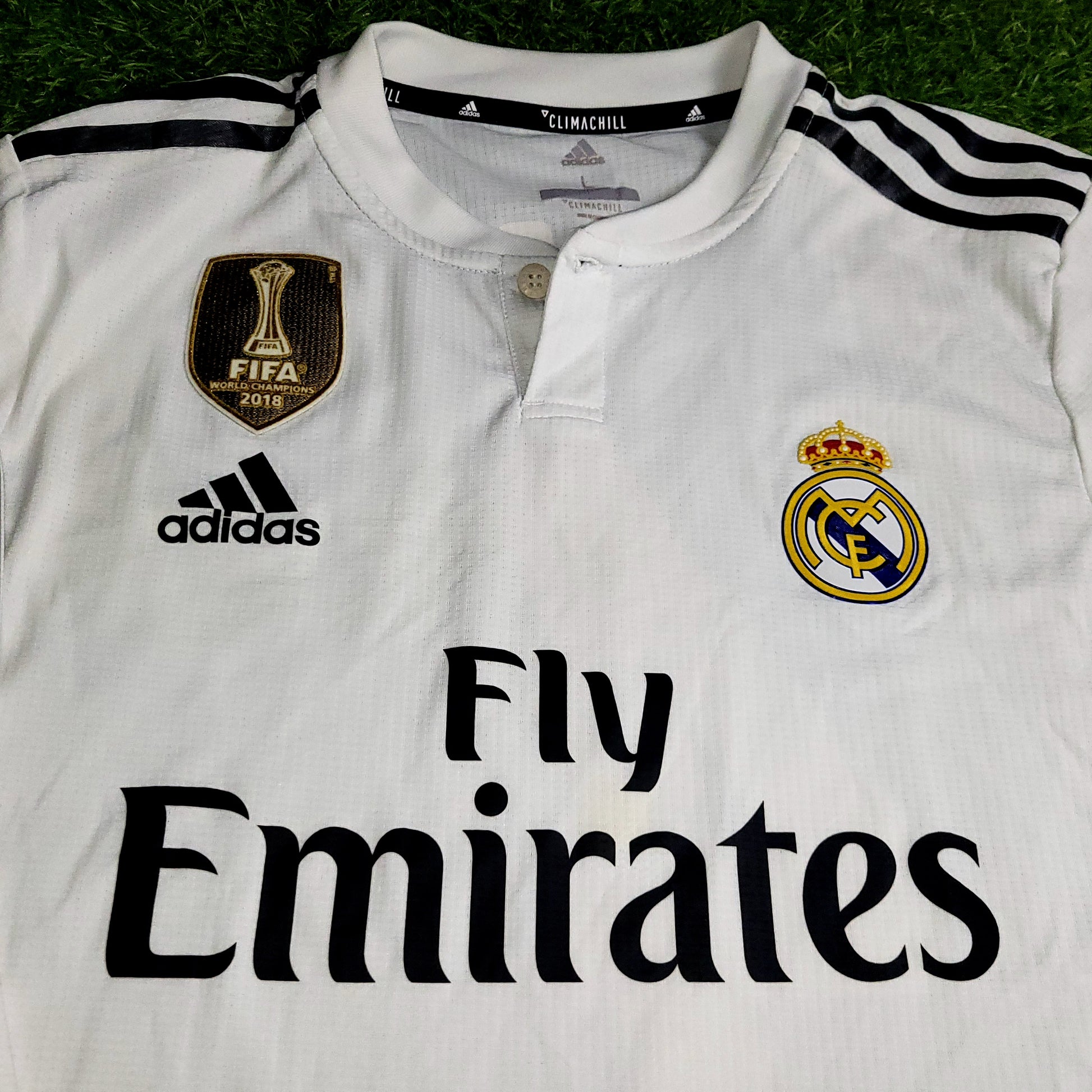 Ramos Real Madrid Away PLAYER ISSUE 2018 2019 Soccer Jersey L SKU# DQ0869 - ForeverSoccerJerseys