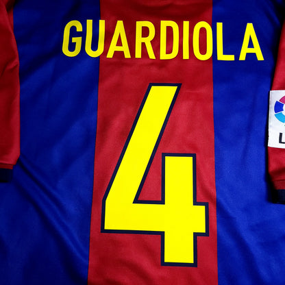 Guardiola Barcelona 1998 1999 Home Soccer Jersey L - ForeverSoccerJerseys