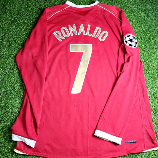 Cristiano Ronaldo Manchester United 2006 2007 UEFA Home Long Sleeve Jersey L SKU# H6DHA 146815 - ForeverSoccerJerseys