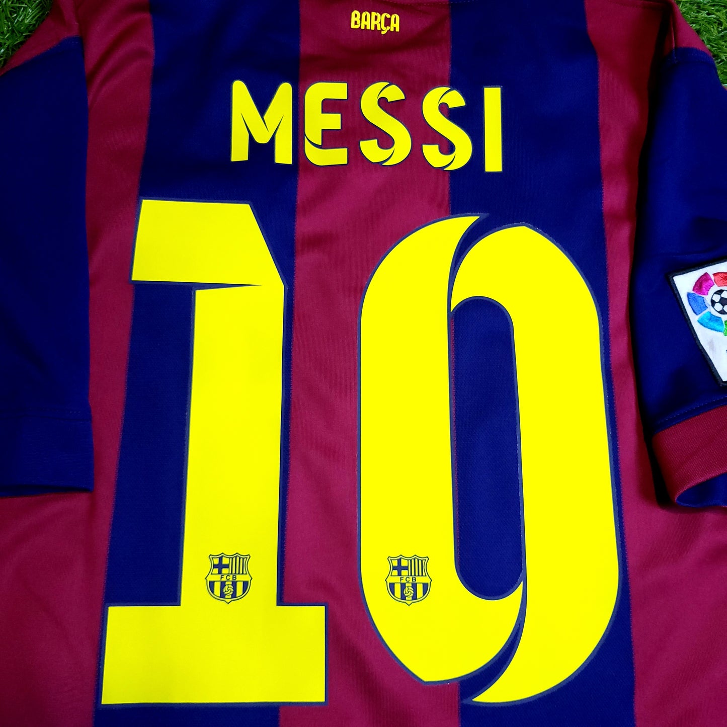 Messi Barcelona 2014 2015 TREBLE Soccer Jersey L SKU# 610594-422 - ForeverSoccerJerseys