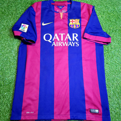 Messi Barcelona 2014 2015 TREBLE Soccer Jersey L SKU# 610594-422 - ForeverSoccerJerseys
