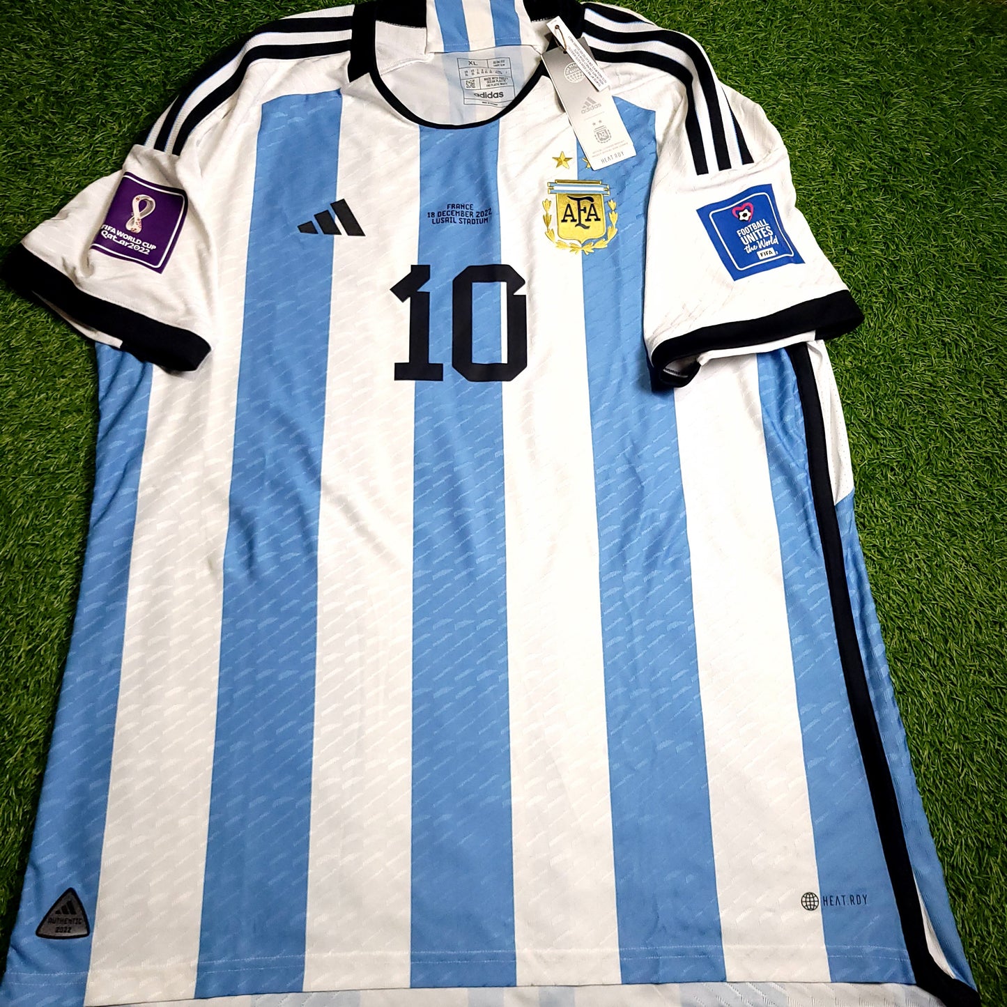 Messi Argentina 2022 WORLD CUP FINAL PLAYER ISSUE Soccer Jersey BNWT XL SKU# HF2157 - ForeverSoccerJerseys