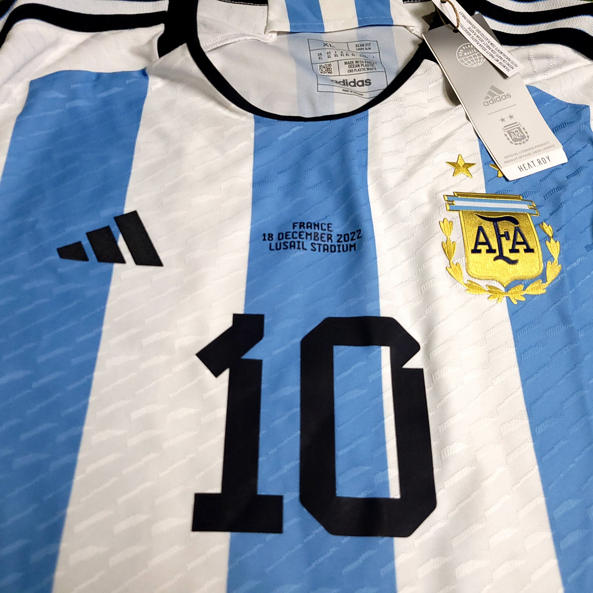Messi Argentina 2022 WORLD CUP FINAL PLAYER ISSUE Soccer Jersey BNWT XL SKU# HF2157 - ForeverSoccerJerseys