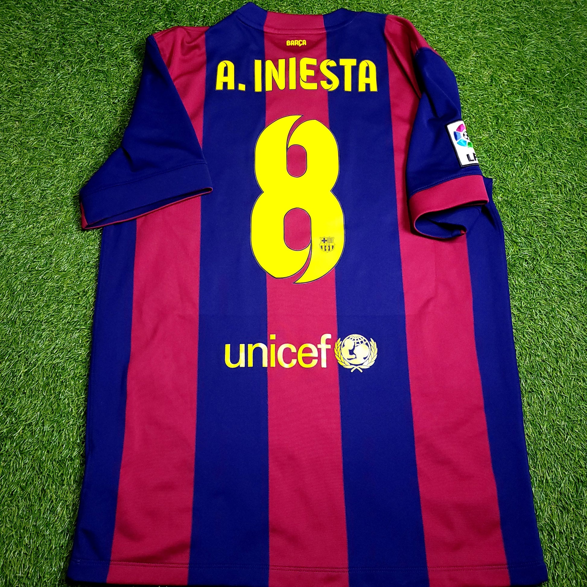 Iniesta Barcelona 2014 2015 TREBLE SEASON Soccer Jersey L SKU# 610594-422 - ForeverSoccerJerseys