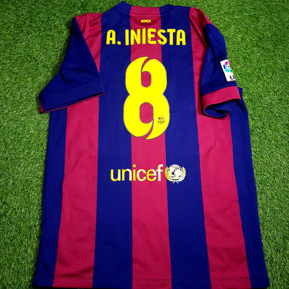 Iniesta Barcelona 2014 2015 TREBLE SEASON Soccer Jersey L SKU# 610594-422 - ForeverSoccerJerseys