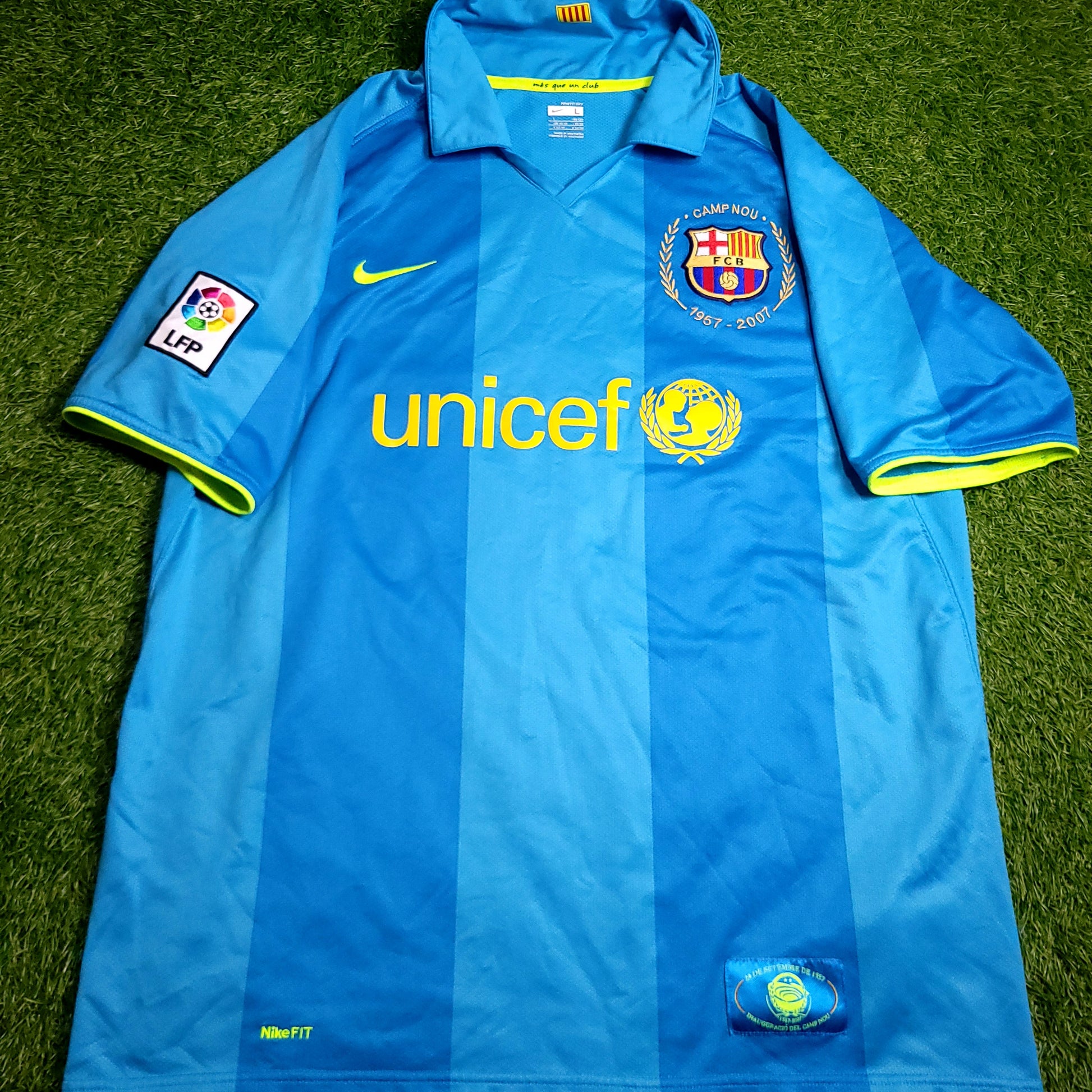 Messi Barcelona Anniversary 2007 2008 Away Soccer Jersey L SKU# 237743-414 - ForeverSoccerJerseys