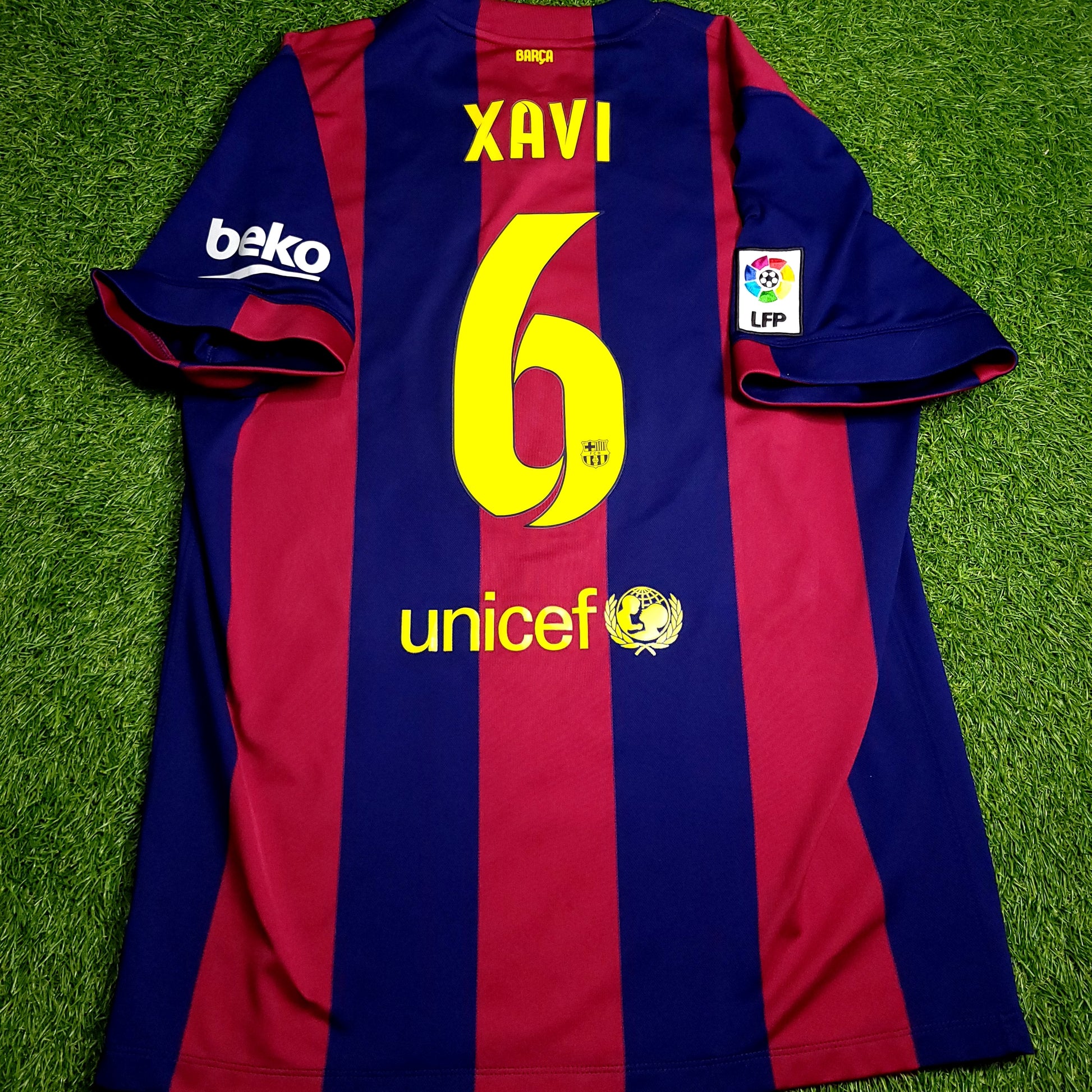 Xavi Barcelona 2014 2015 TREBLE Soccer Jersey XL SKU# 610594-422 - ForeverSoccerJerseys