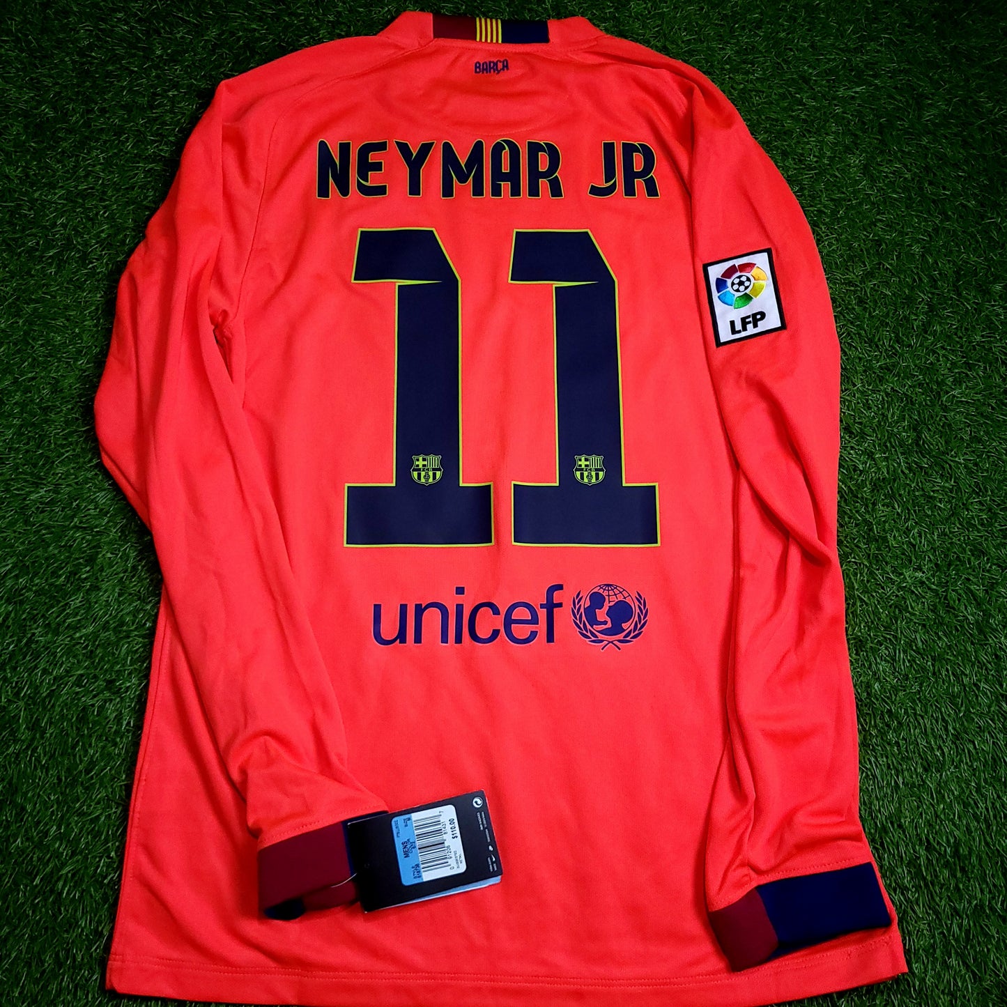 Neymar Barcelona 2014 2015 TREBLE Away Soccer Jersey BNWT M SKU# 618738-672