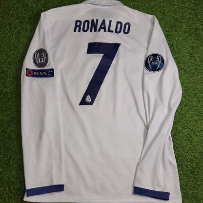 Cristiano Ronaldo Real Madrid 2016 2017 UEFA Home Long Sleeve Soccer Jersey Shirt M SKU AI5184 Adidas