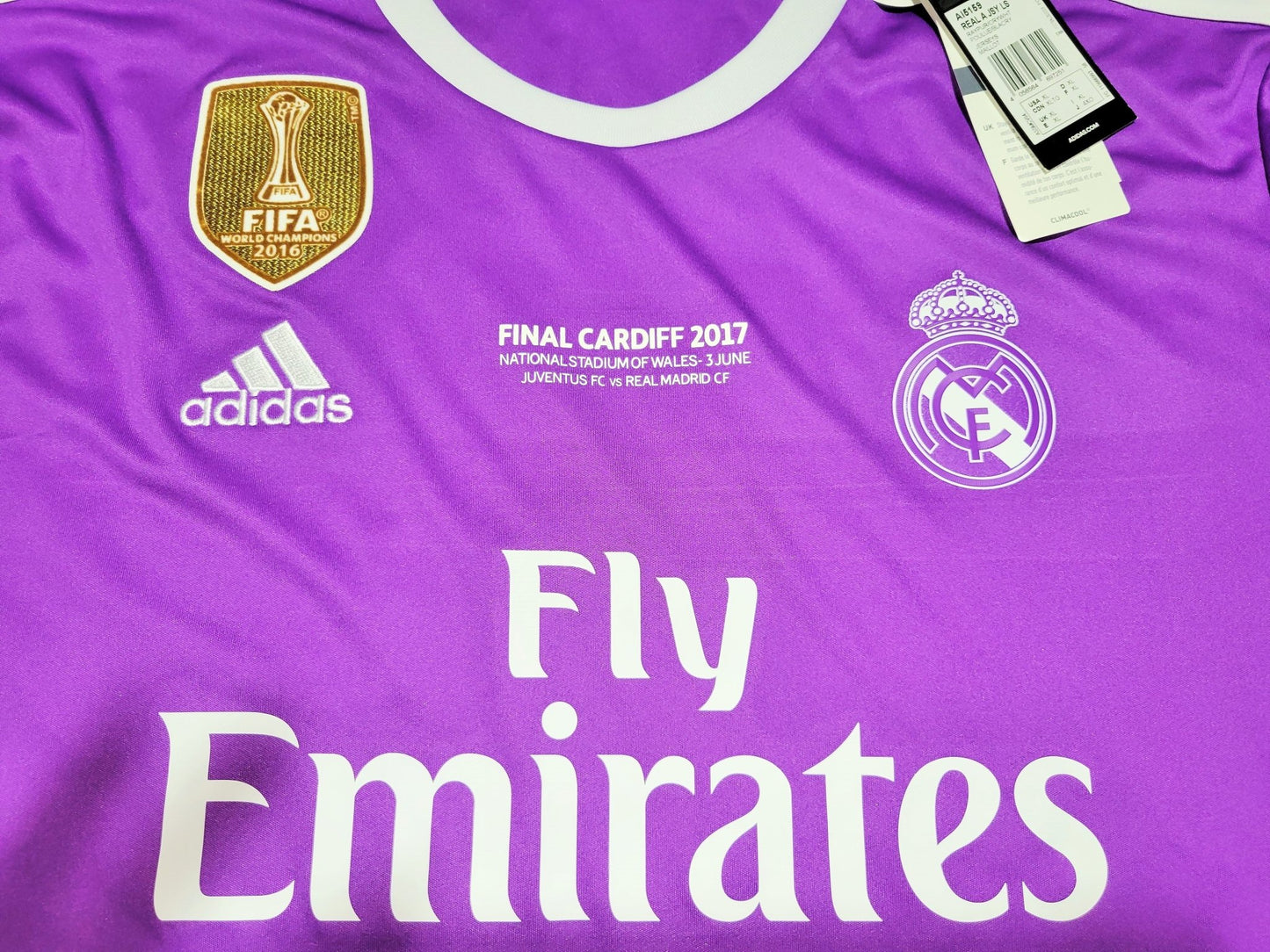 Cristiano Ronaldo Real Madrid 2016 2017 UEFA FINAL Purple Away Soccer Long Sleeve Jersey Shirt BNWT XL SKU# AI5159 Adidas