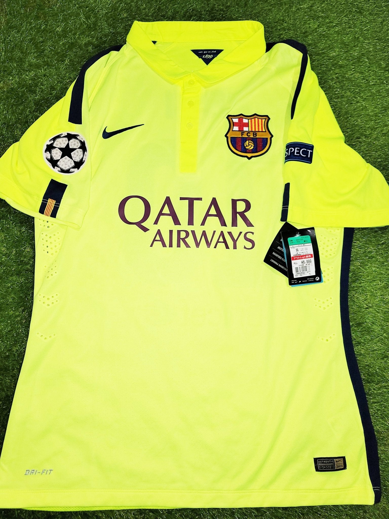 Messi Barcelona 2014 2015 TREBLE SEASON UEFA PLAYER ISSUE Third Jersey Shirt Camiseta BNWT XL SKU# 631132-711 foreversoccerjerseys