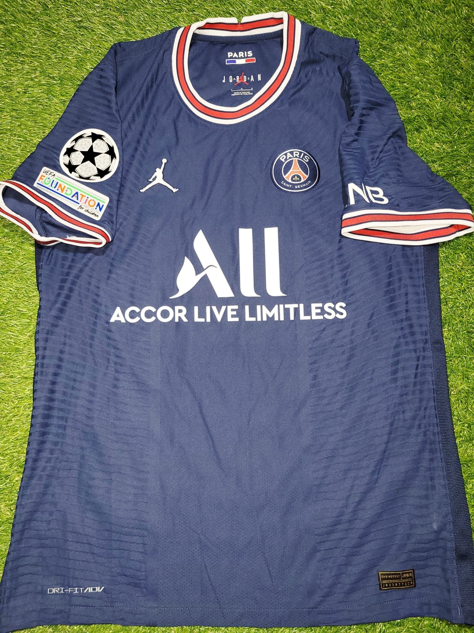 Messi Paris Saint Germain PSG Jordan 2021 2022 UEFA DEBUT Home Soccer Jersey Shirt L SKU# CV7851-411 Jordan