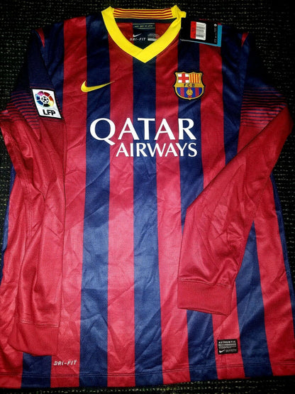 Neymar Barcelona Long Sleeve 2013 2014 DEBUT SEASON Jersey Shirt Camiseta BNWT L - foreversoccerjerseys